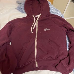 Maroon redone cropped zip up sweatshirt